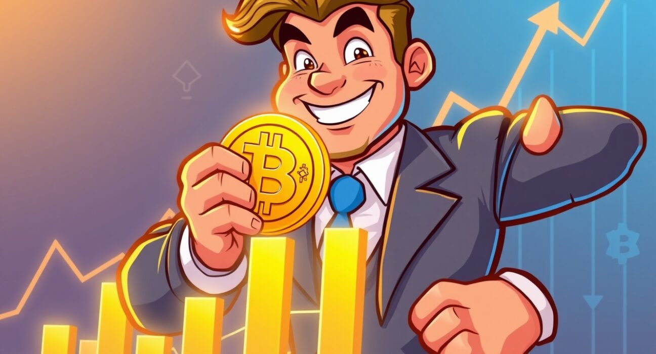 Illustration of a CEO's stunning reversal endorsing Bitcoin as digital gold for investment portfolios.