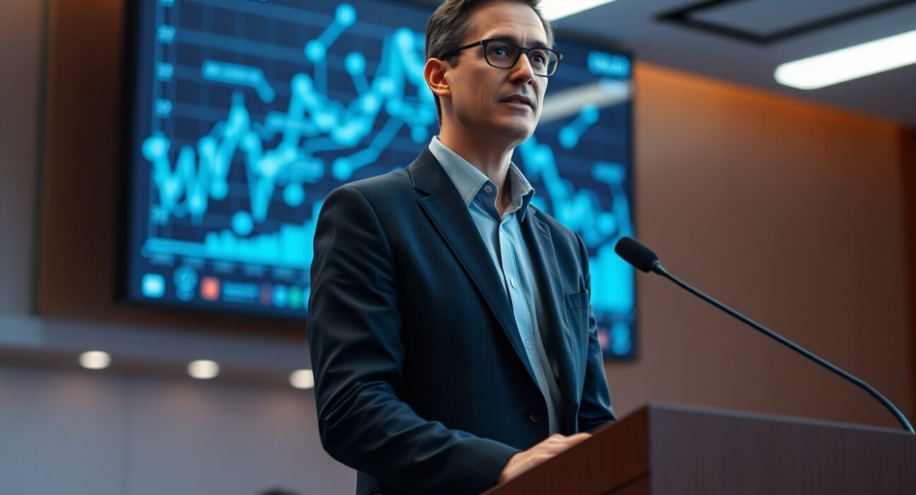 BlackRock COO speaking at a conference about cryptocurrency demand and blockchain technology