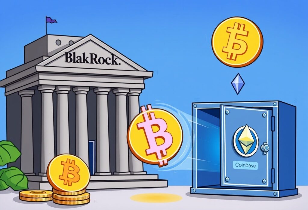 BlackRock's massive BlackRock crypto deposit into Coinbase Prime, symbolizing significant institutional crypto adoption.