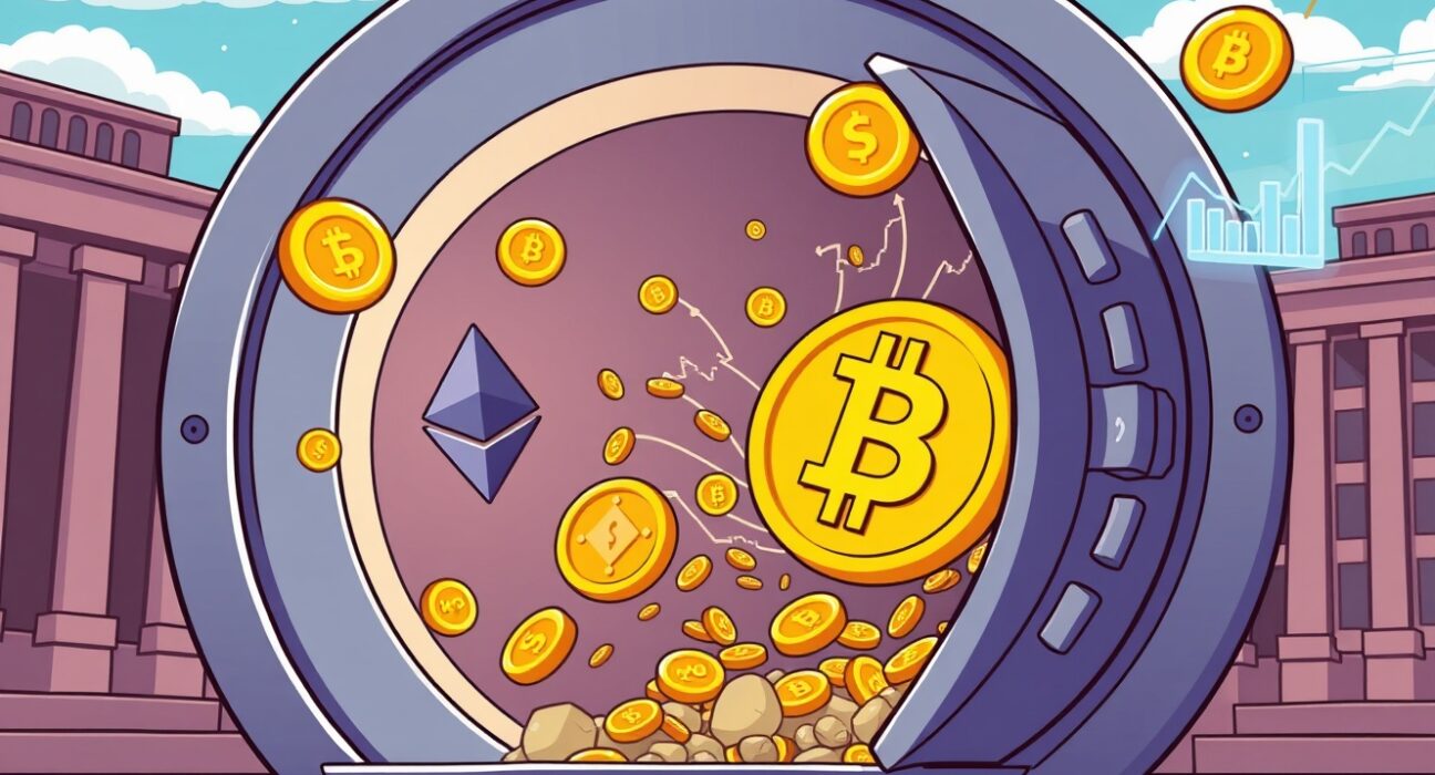 BlackRock crypto investment showing Bitcoin and Ethereum flowing into institutional vault