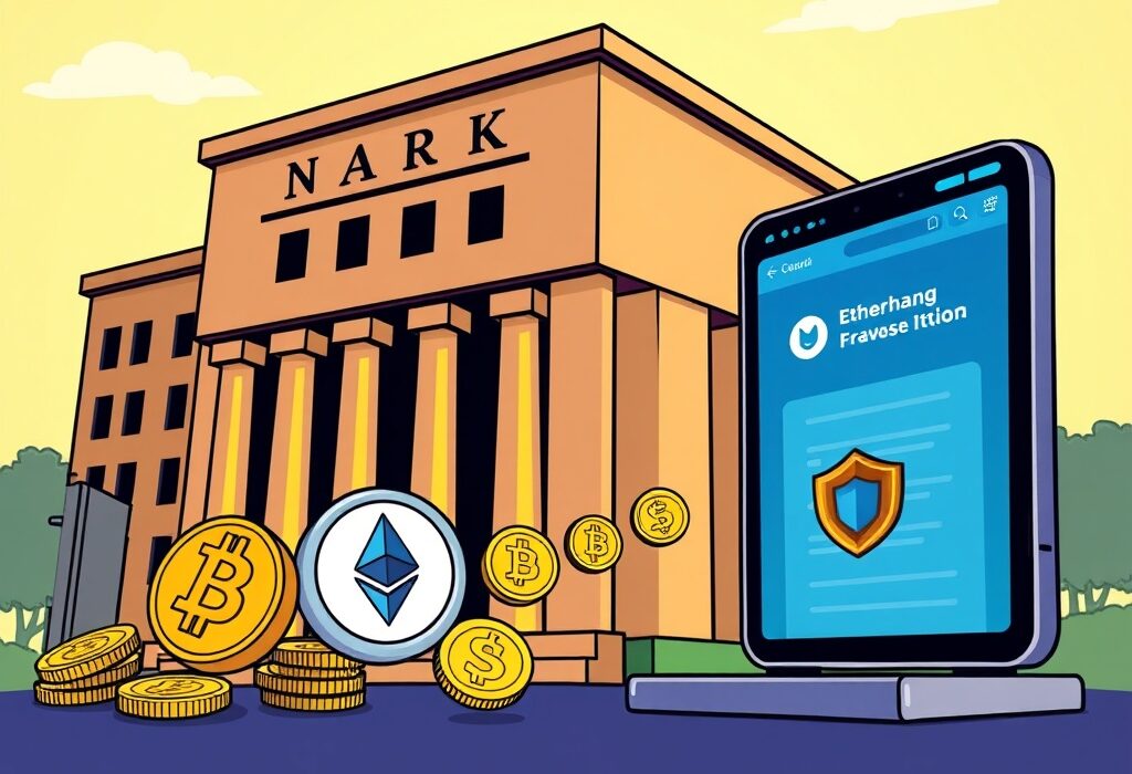 A cartoon illustration depicting a significant BlackRock crypto transfer to Coinbase Prime, hinting at potential market shifts.