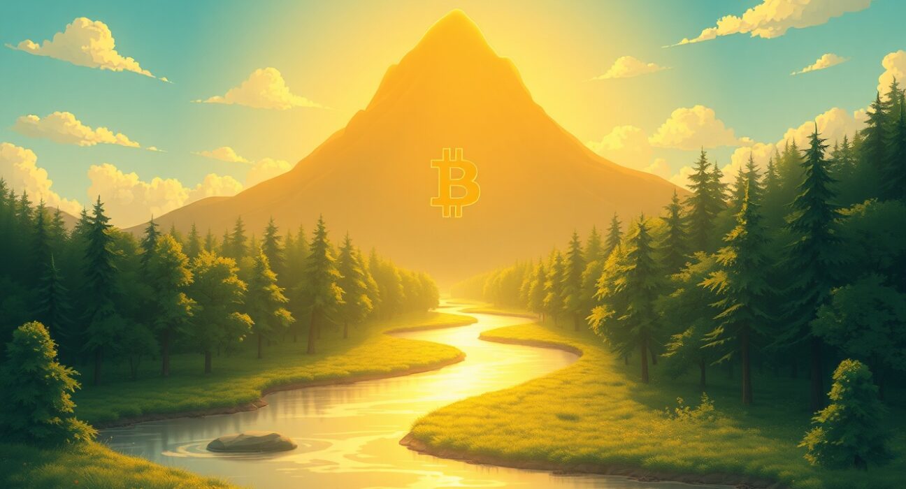 Conceptual art representing the massive $646.6 million net inflow into BlackRock's IBIT Bitcoin ETF as a river of value.