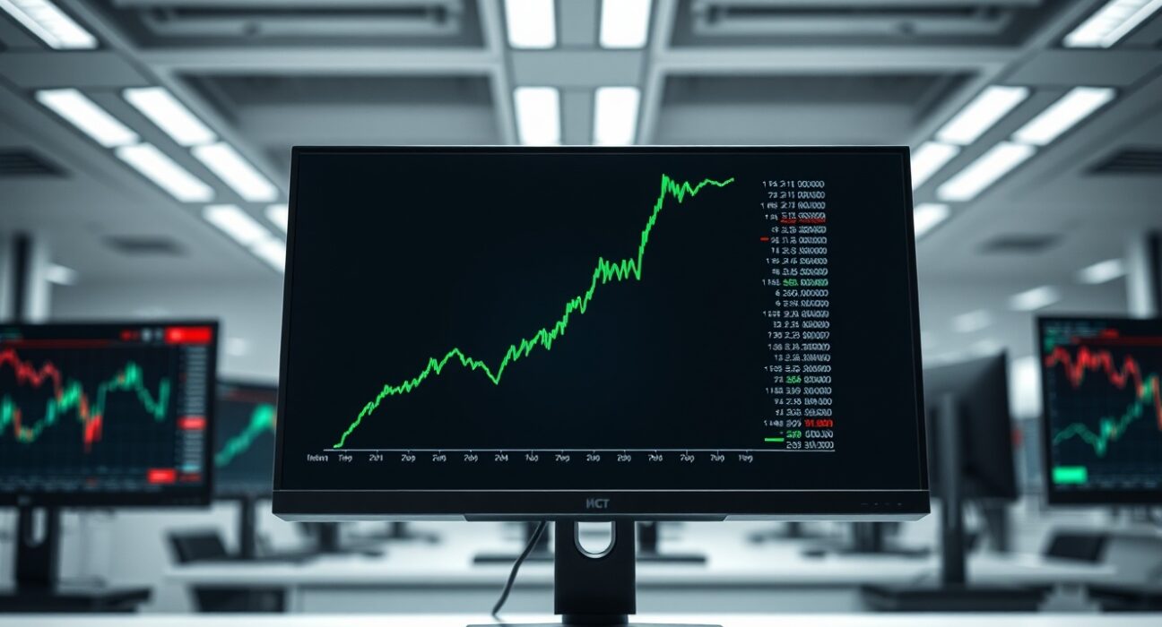 BlackRock's IBIT spot ETF shows a strong upward trend on a financial market graph.