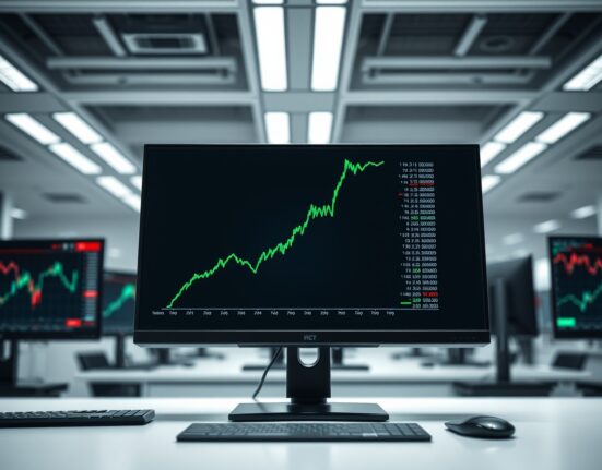 BlackRock's IBIT spot ETF shows a strong upward trend on a financial market graph.
