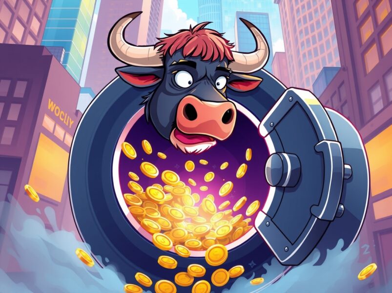 BlackRock IBIT outflows depicted as Bitcoin flowing from institutional vault with concerned investors