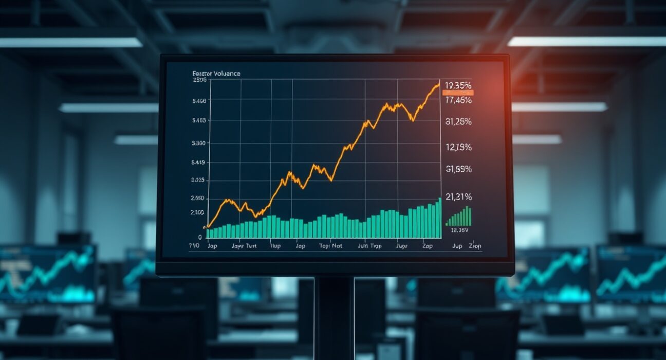 Trading data visualization showing the record-breaking daily volume for BlackRock's IBIT Bitcoin ETF in 2025.