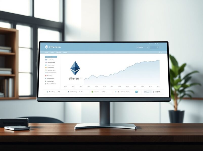BlackRock iShares dashboard featuring the new Ethereum staking ETF ticker ETHB on a professional trading monitor.