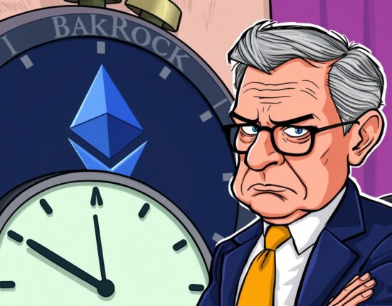 A cartoon illustration showing the SEC extending the review deadline for the BlackRock spot ETH ETF, highlighting market anticipation.