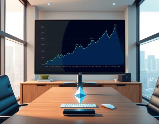 BlackRock's staked Ethereum ETF trading activity on a professional financial desk with Ethereum representation.
