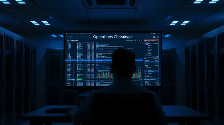 Computer monitor showing blockchain network data in a dimly lit operations room as Blast shuts down.
