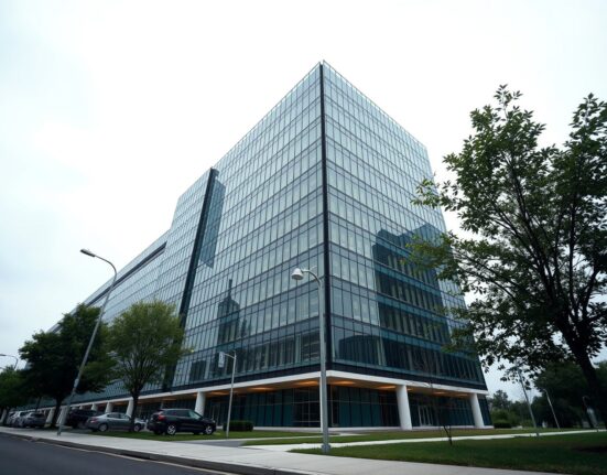 Modern corporate headquarters building representing Block Inc., the parent company of Cash App.