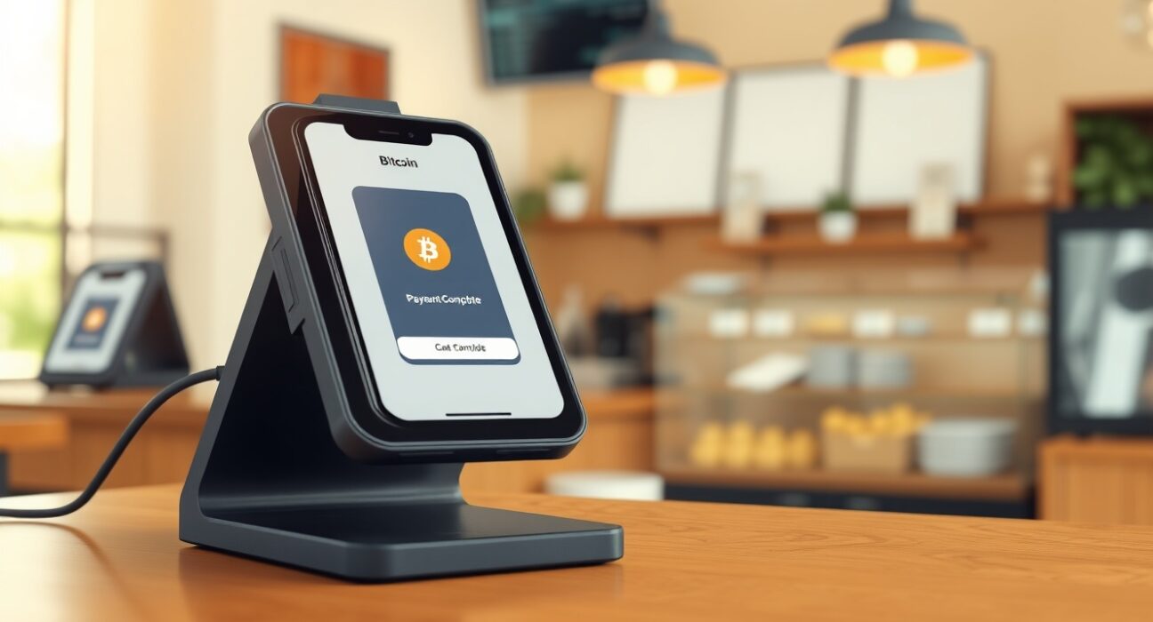 Block enables Bitcoin payments for merchants on a point-of-sale terminal screen.