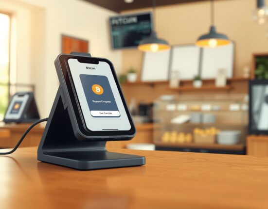 Block enables Bitcoin payments for merchants on a point-of-sale terminal screen.