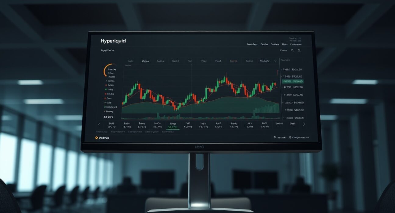 Hyperliquid trading platform displayed on a monitor in a professional office setting