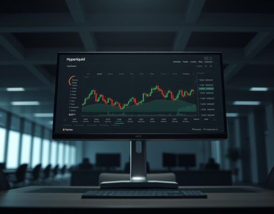 Hyperliquid trading platform displayed on a monitor in a professional office setting