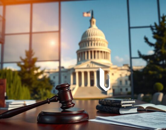 U.S. Capitol building with digital blockchain icons symbolizing crypto legislation and law enforcement oversight.
