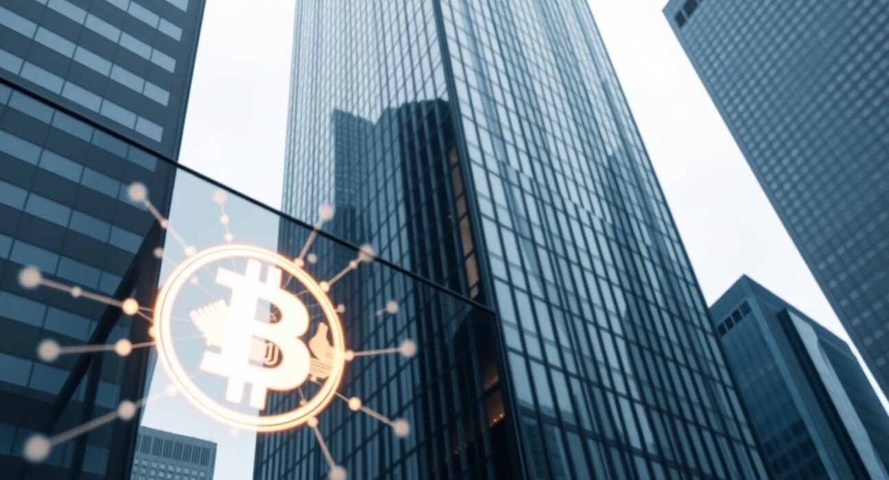 Modern corporate office building in a financial district representing Blockchain.com's IPO filing