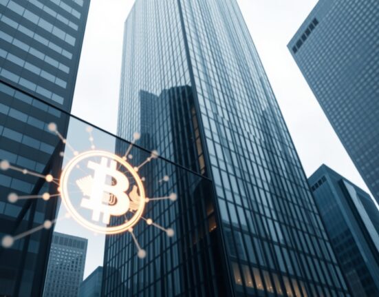 Modern corporate office building in a financial district representing Blockchain.com's IPO filing
