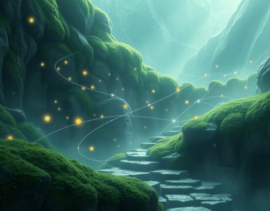 Blockchain privacy as the critical battleground for dominant financial ecosystems, illustrated in Ghibli style.