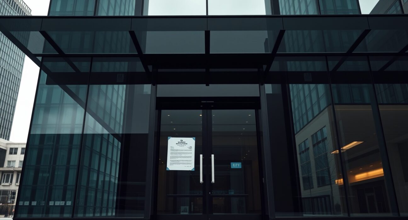 Blockfills office with Chapter 11 bankruptcy notice on the door following the crypto lender's collapse.