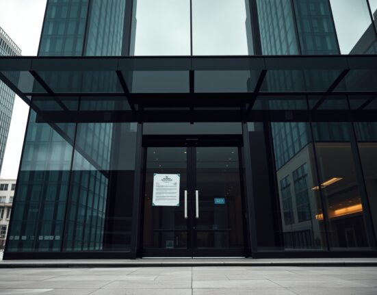 Blockfills office with Chapter 11 bankruptcy notice on the door following the crypto lender's collapse.