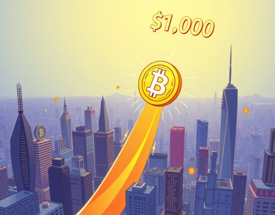 A cartoon illustration showing BNB's impressive surge to an all-time high, symbolizing its strong market performance.