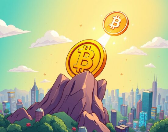 A triumphant BNB coin soaring above charts, symbolizing its BNB all-time high and market growth.