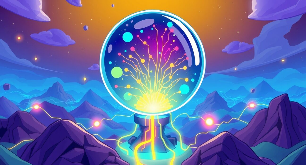 A vibrant cartoon illustration of the revolutionary BNB Chain prediction platform in action.