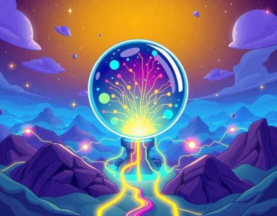 A vibrant cartoon illustration of the revolutionary BNB Chain prediction platform in action.