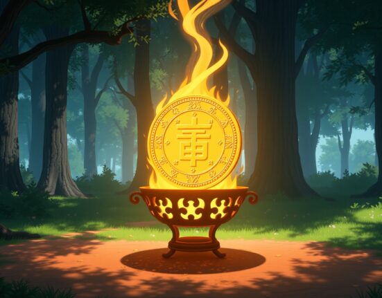 Visual metaphor for the BNB Chain token burn reducing total supply through a controlled, deflationary mechanism.
