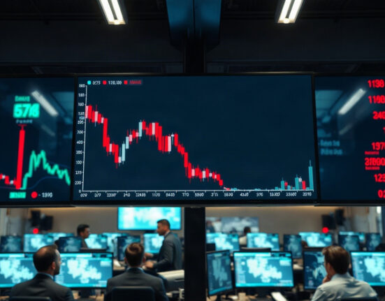 Cryptocurrency price chart showing a sharp decline for BNB on a trading screen