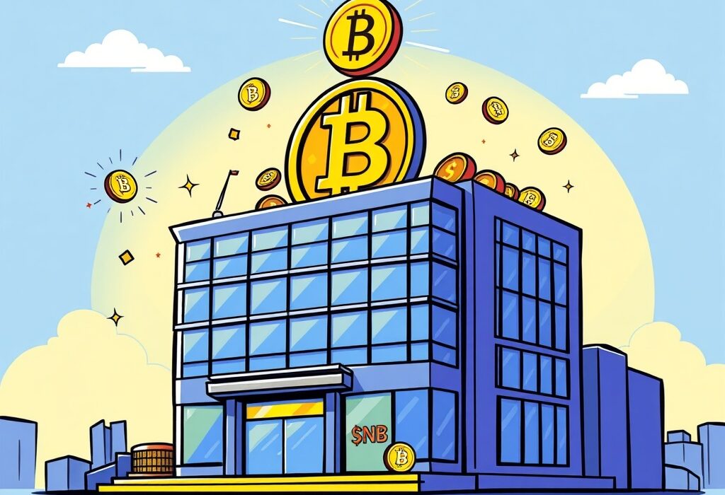 Cartoon illustration of a company investing heavily in a BNB investment strategy, symbolizing a major shift in their crypto treasury.