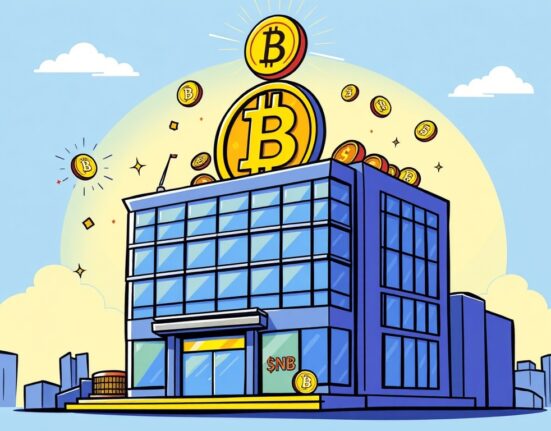 Cartoon illustration of a company investing heavily in a BNB investment strategy, symbolizing a major shift in their crypto treasury.