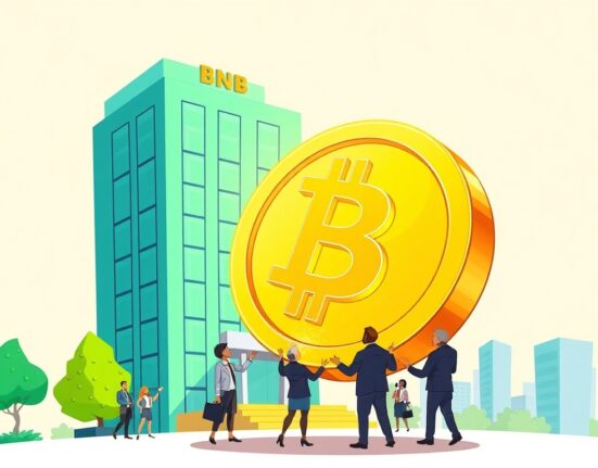 A cartoon illustration showing BNB Network Company's strategic BNB token acquisition, symbolizing a major corporate crypto investment.