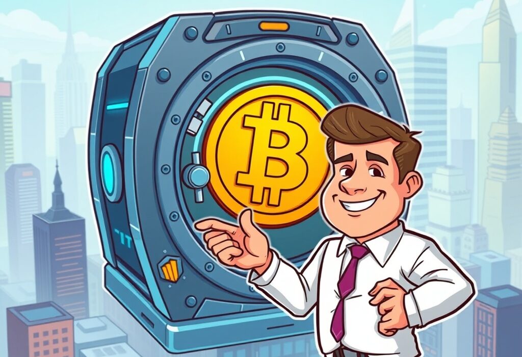 Cartoon illustration showing a figure clarifying support for a large BNB treasury firm launch.