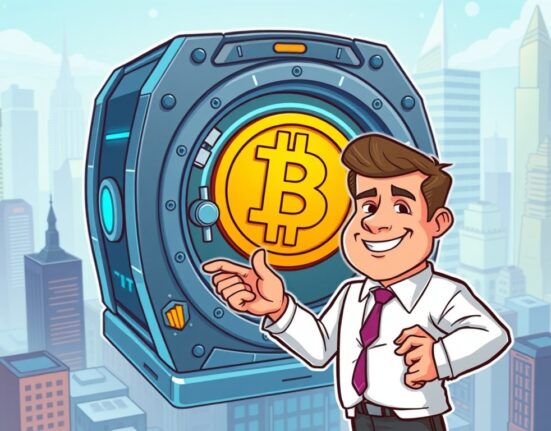 Cartoon illustration showing a figure clarifying support for a large BNB treasury firm launch.