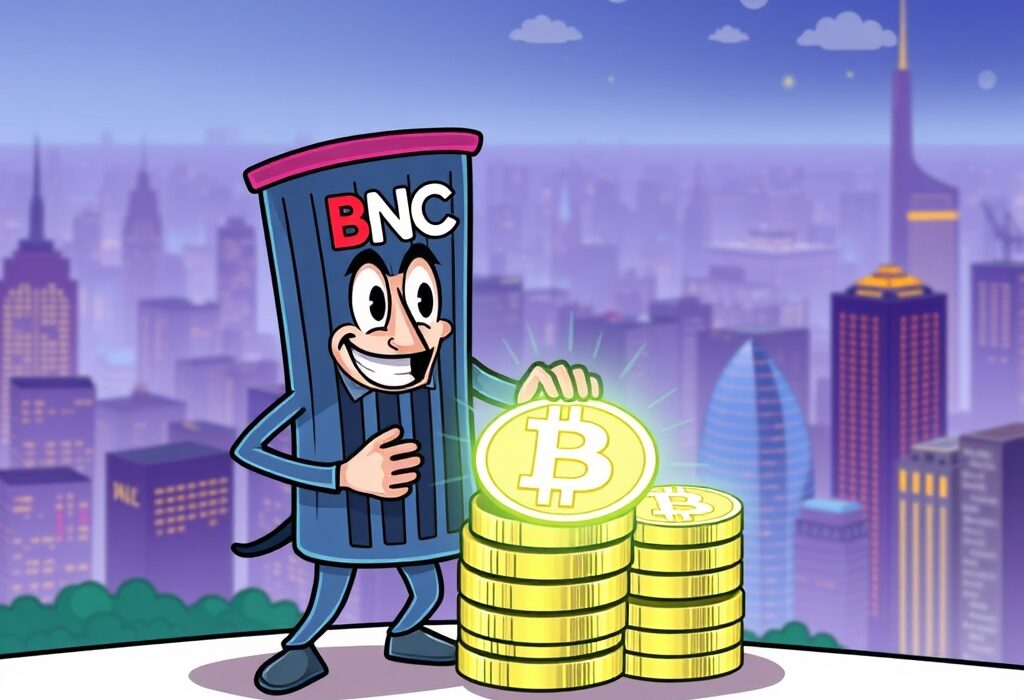 Cartoon showing BNC strategically acquiring BNB coins, symbolizing the significant BNC BNB acquisition and investment strategy.