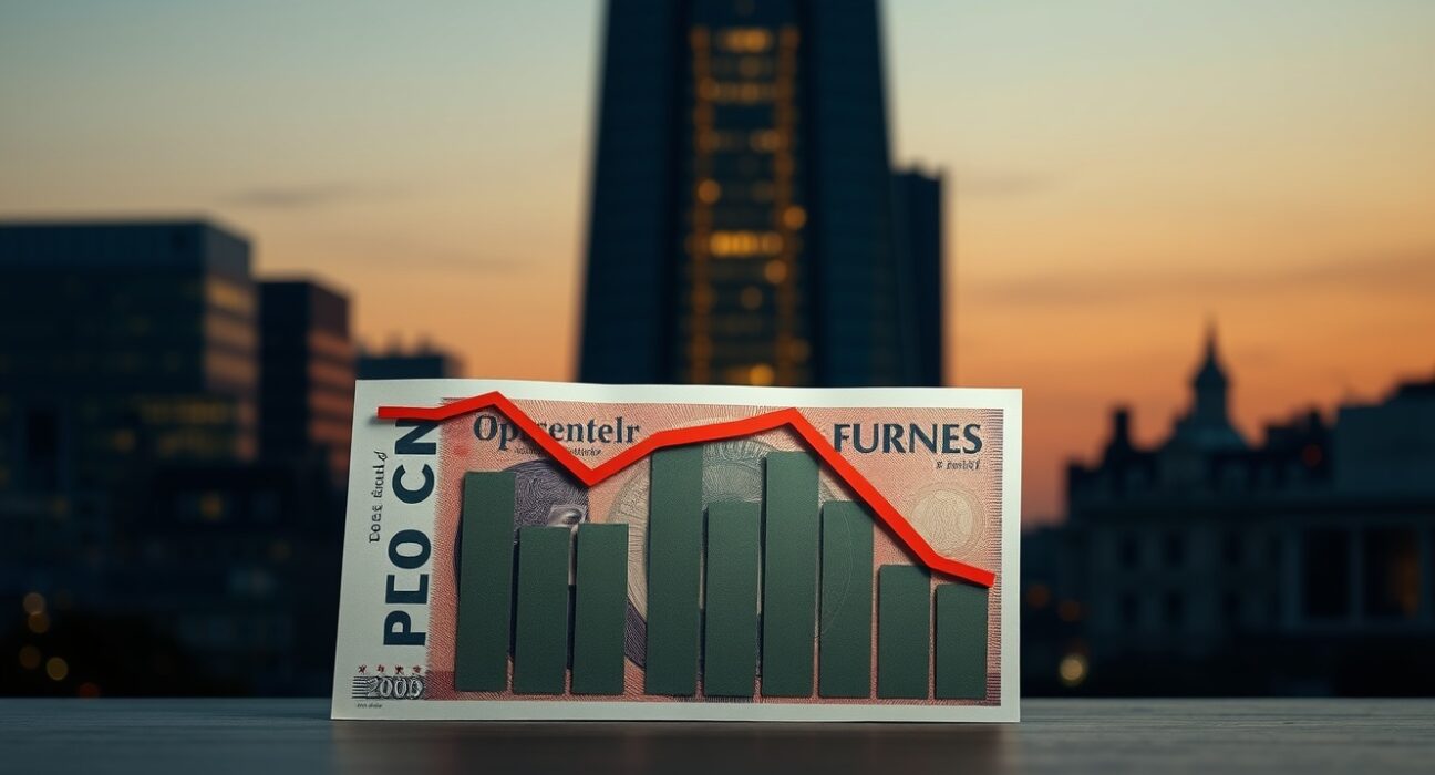 British pound note and declining chart with London skyline background, representing fiscal risk and gilt market analysis by BNY.