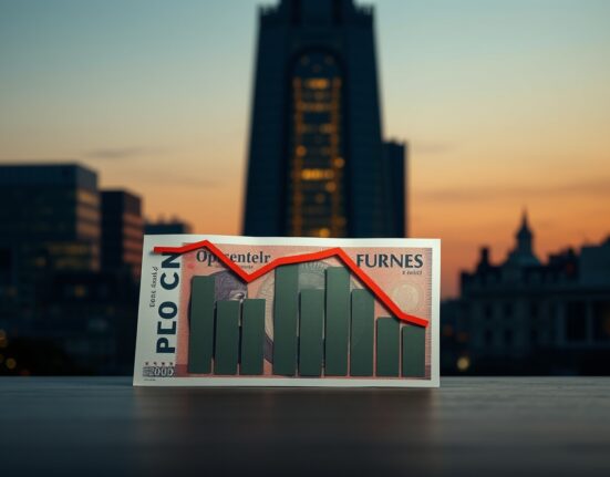 British pound note and declining chart with London skyline background, representing fiscal risk and gilt market analysis by BNY.