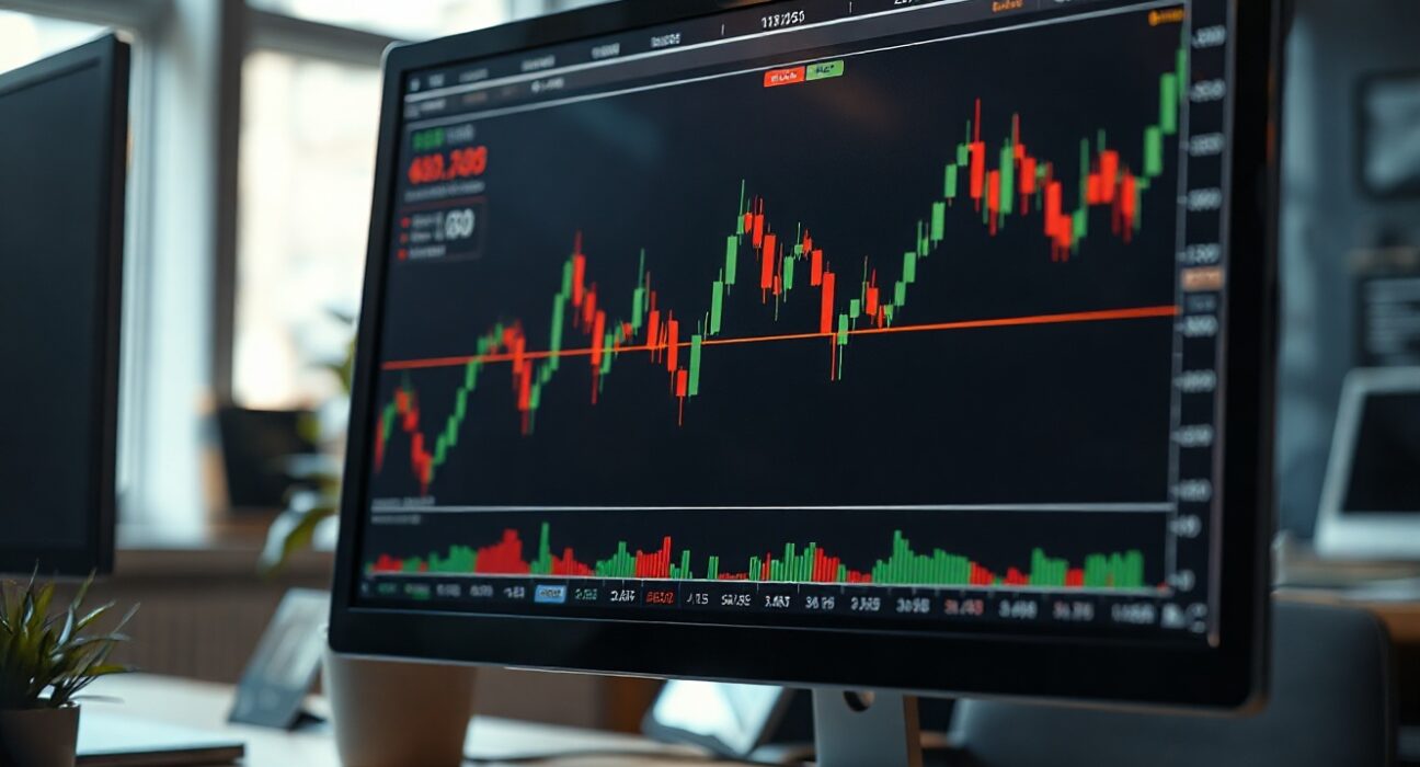 Forex trading chart on monitor with commodity currency pairs