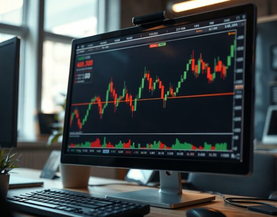 Forex trading chart on monitor with commodity currency pairs