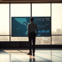 Financial analyst reviewing Latin America capital flow data and interest rate charts on a digital screen.