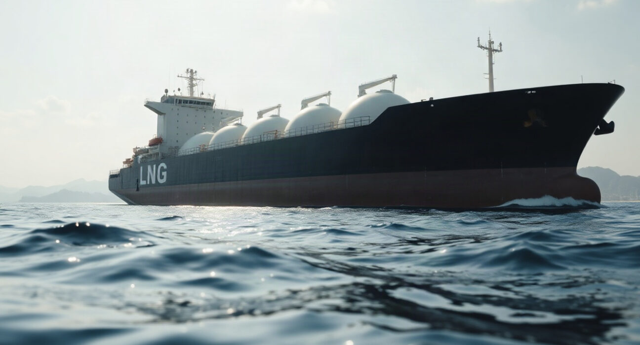 LNG carrier transiting the Strait of Hormuz amid geopolitical tensions
