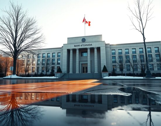 Bank of Canada headquarters in Ottawa under winter sunlight, symbolizing the central bank's decision to keep interest rates unchanged.