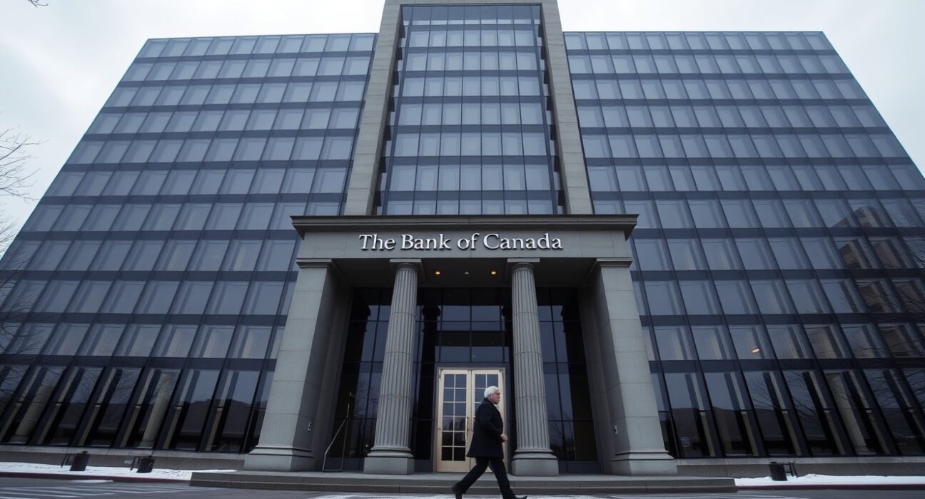Bank of Canada headquarters in Ottawa on a cloudy day, reflecting institutional tone
