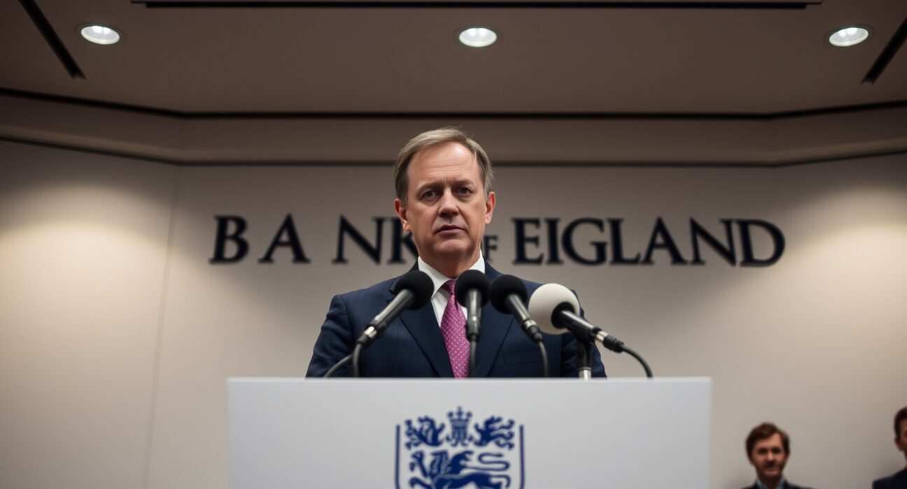 Bank of England Governor Andrew Bailey speaking at a press conference about energy prices and monetary policy.