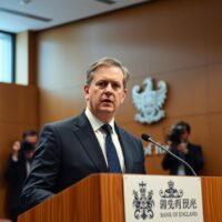 Bank of England Governor Andrew Bailey speaking at a press conference in London.