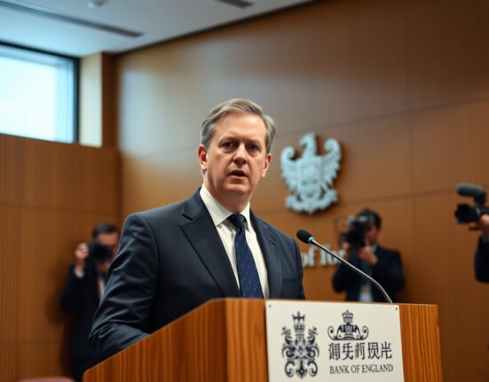 Bank of England Governor Andrew Bailey speaking at a press conference in London.