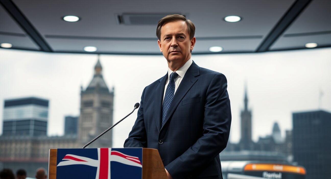 Bank of England Governor Andrew Bailey speaking at a conference about stablecoin regulation risks