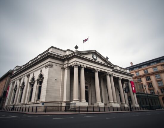 Bank of England headquarters in London on a cloudy day, representing steady monetary policy.